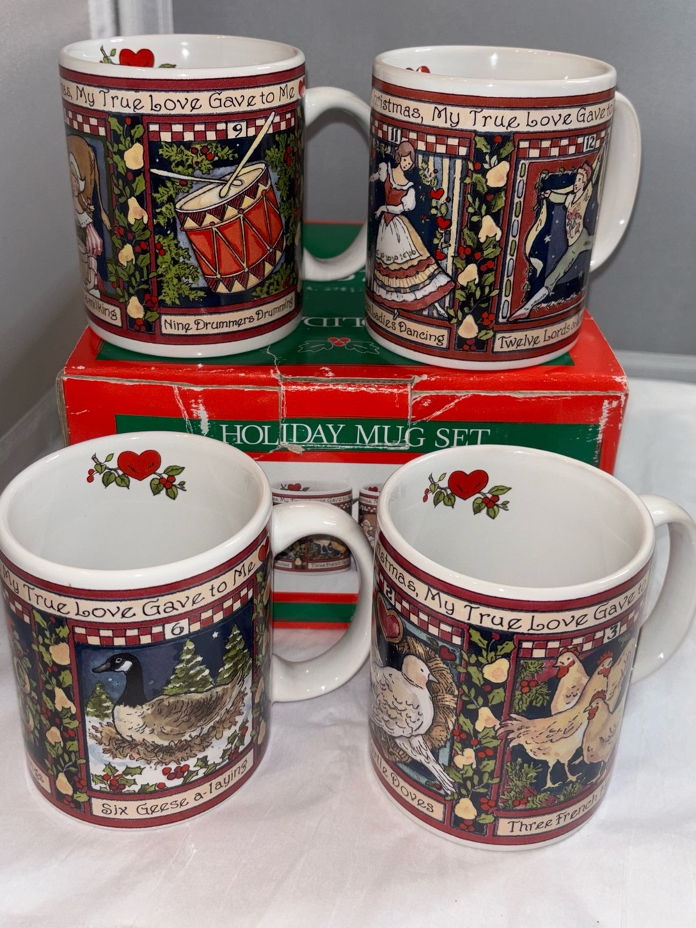 VINTAGE Holiday Porcelain Mug Set - CIC 12 days of Christmas